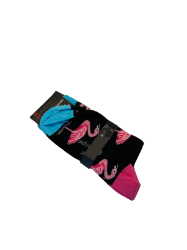 Picture of  Socken - Socks 4 Fun - More Fun In Life!!! - Schwarz mit Rosa Flamingos