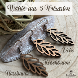 Picture of Handgemachte Holz Ohrringe im schönen Blätter-Stil aus Kirschbaum - Holz, mit bronzefarbigen, nickelfreien Ohrhaken
