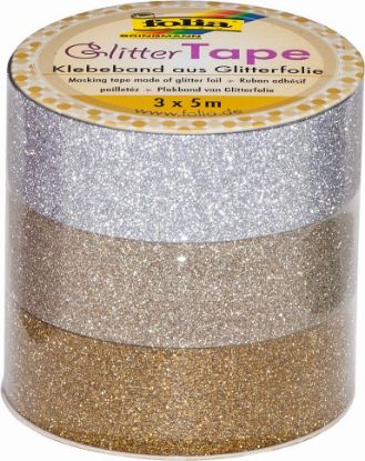 Picture of Glitter Tape 3er Set 5mx15mm silber/hellgold/gold