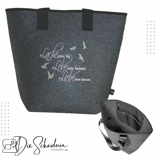 Bild von Hochwertiger Filzshopper aus recyceltem PES-Filz – Lache, Lebe, Liebe