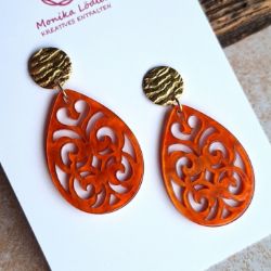 Picture of Ornament-Ohrstecker - Tropfenform aus Resin - flame orange - Stecker Edelstahl gold